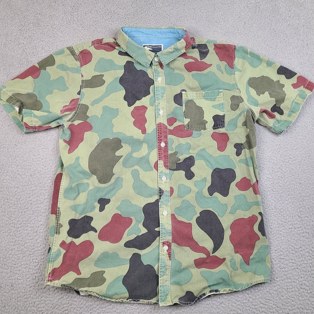Modern Amusement Mens XL Camo Short Sleeve Button Down Shirt Green Canvas
